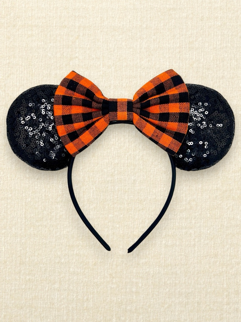 Orange & Black Plaid Minnie Ears | Disney-Inspired Fall Halloween Mouse Ears